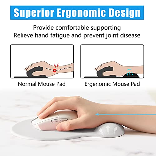 Hsurbtra Ergonomic Mouse Pad with Wrist Rest Support, Gel Mouse Pads with Non-Slip PU Base, Pain Relief Memory Foam Computer Mat, Cute Office Supplies Desk Decro Accessories, Ivory White - Image 2
