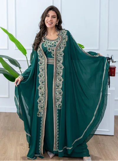 AL BENT AL SHARQIEH embroidered round neck kaftan dress