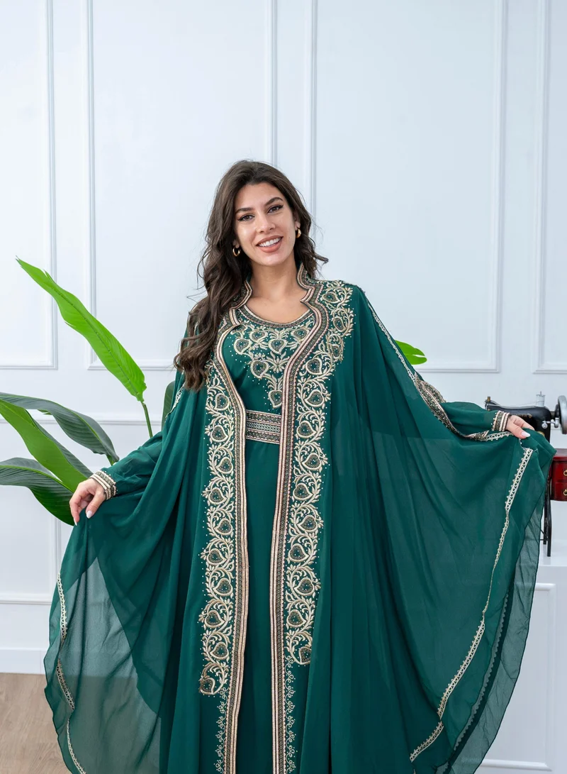 AL BENT AL SHARQIEH embroidered round neck kaftan dress