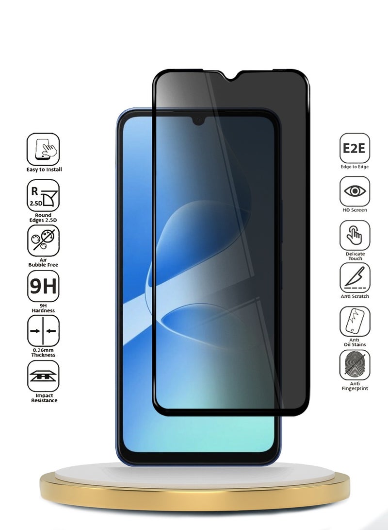 Wtech Infinix Hot 60 5G 2025 Premium E2E Series Privacy Full Glue Full Cover Tempered Glass Screen Protector (MSGECP) - Clear/Black - Image 2