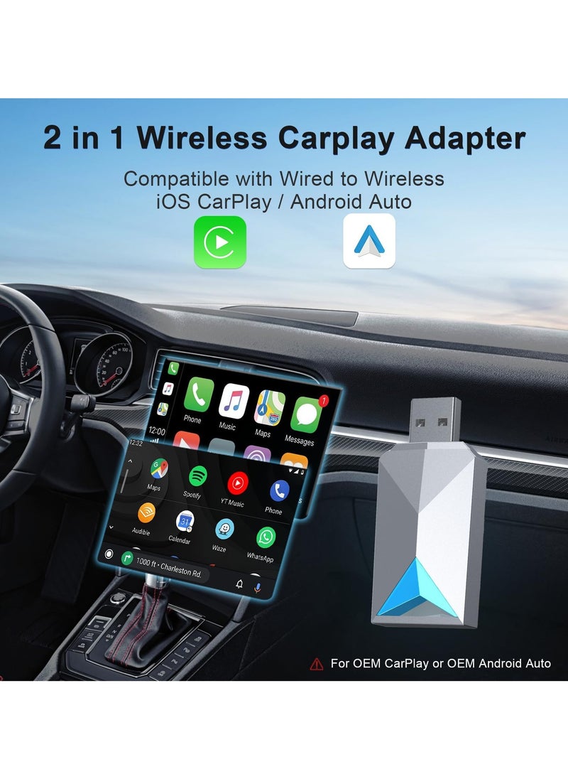 Captaintech - 2 in 1 Wired to Wireless Carplay Dongle Fit, 5GHz WiFi Low Latency Plug-Play Online Update, Wireless CarPlay Adapter for iPhone/Android, Only for Factory Wired CarPlay Car from 2016 - Image 1