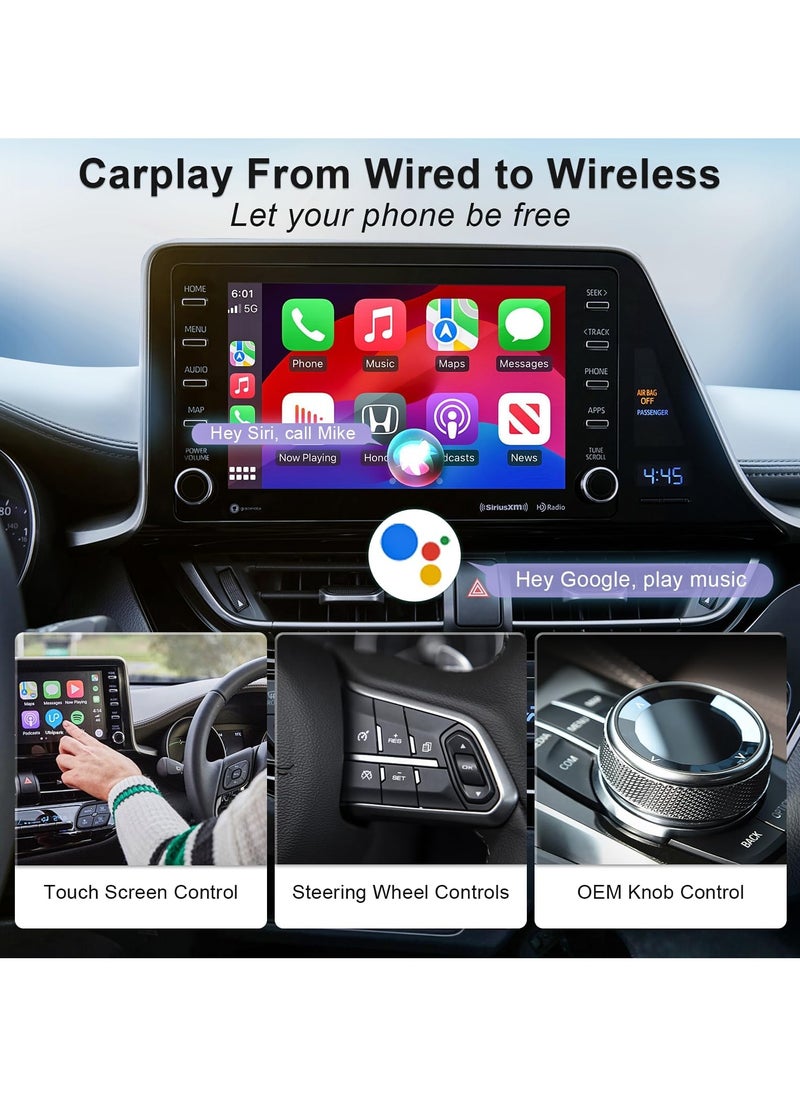 Captaintech - 2 in 1 Wired to Wireless Carplay Dongle Fit, 5GHz WiFi Low Latency Plug-Play Online Update, Wireless CarPlay Adapter for iPhone/Android, Only for Factory Wired CarPlay Car from 2016 - Image 1