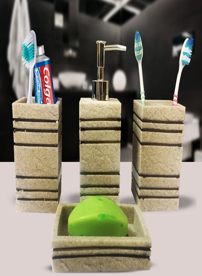 Sterling SMS-182 Natural Stone Finish Polyresign 4 Pieces Bathroom Set-Liquid Soap Dispenser, Toothbrush Holder, Tumbler & Soap Dish Holder - Image 1