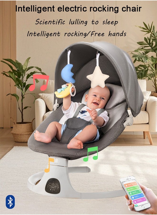 Bolivia's - Electric Baby Rocker with Bluetooth & Remote Control - 0-36 Months Baby Swing  , 5 Sway Speeds 3 Seat Positions, Safe Portable Bouncer Chair with  Bluetooth Touch Screen for Newborn to Toddler, 10 Preset Lullabies 5-Point Carabiner (Grey) - Image 1