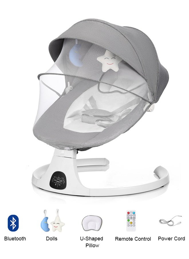 Bolivia's - Electric Baby Rocker with Bluetooth & Remote Control - 0-36 Months Baby Swing  , 5 Sway Speeds 3 Seat Positions, Safe Portable Bouncer Chair with  Bluetooth Touch Screen for Newborn to Toddler, 10 Preset Lullabies 5-Point Carabiner (Grey) - Image 1