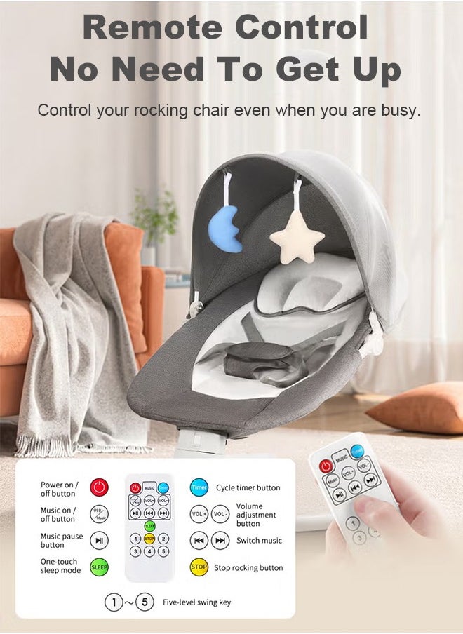 Bolivia's - Electric Baby Rocker with Bluetooth & Remote Control - 0-36 Months Baby Swing  , 5 Sway Speeds 3 Seat Positions, Safe Portable Bouncer Chair with  Bluetooth Touch Screen for Newborn to Toddler, 10 Preset Lullabies 5-Point Carabiner (Grey) - Image 1