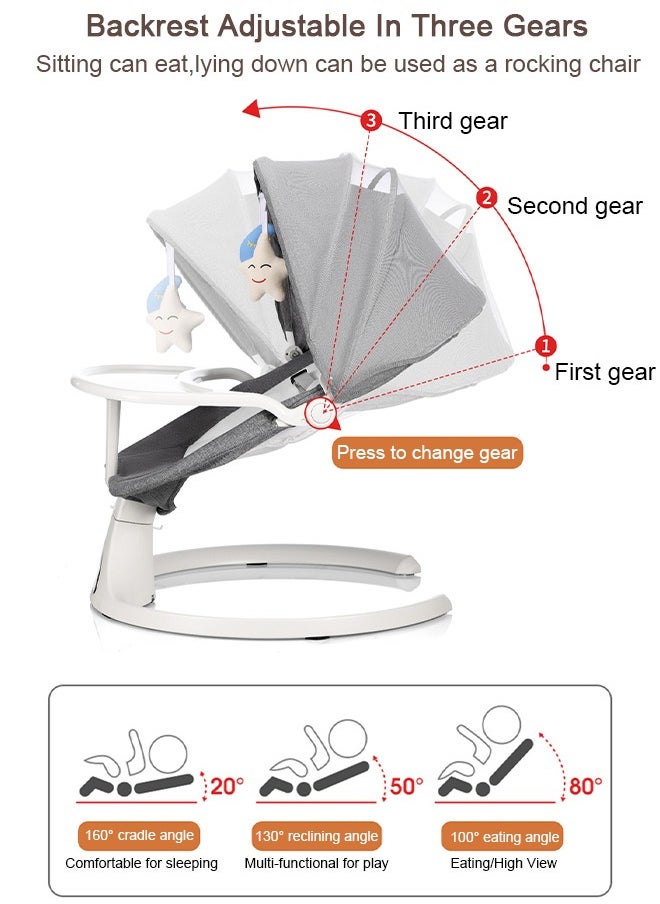 Bolivia's - Electric Baby Rocker with Bluetooth & Remote Control - 0-36 Months Baby Swing  , 5 Sway Speeds 3 Seat Positions, Safe Portable Bouncer Chair with  Bluetooth Touch Screen for Newborn to Toddler, 10 Preset Lullabies 5-Point Carabiner (Grey) - Image 1