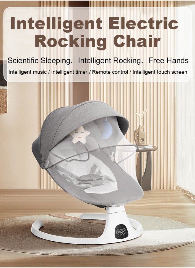 Bolivia's - Electric Baby Rocker with Bluetooth & Remote Control - 0-36 Months Baby Swing  , 5 Sway Speeds 3 Seat Positions, Safe Portable Bouncer Chair with  Bluetooth Touch Screen for Newborn to Toddler, 10 Preset Lullabies 5-Point Carabiner (Grey) - Image 1