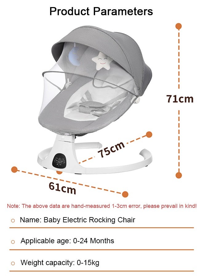 Bolivia's - Electric Baby Rocker with Bluetooth & Remote Control - 0-36 Months Baby Swing  , 5 Sway Speeds 3 Seat Positions, Safe Portable Bouncer Chair with  Bluetooth Touch Screen for Newborn to Toddler, 10 Preset Lullabies 5-Point Carabiner (Grey) - Image 1