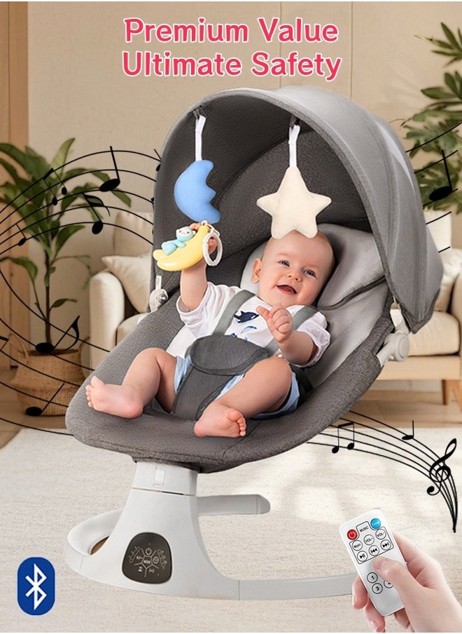 Bolivia's Electric Baby Rocker with Bluetooth & Remote Control - 0-36 Months Baby Swing  , 5 Sway Speeds 3 Seat Positions, Safe Portable Bouncer Chair with  Bluetooth Touch Screen for Newborn to Toddler, 10 Preset Lullabies 5-Point Carabiner (Grey)  - Image 1