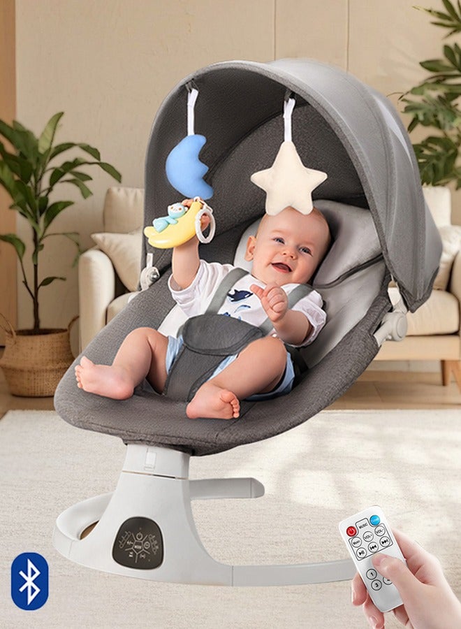Bolivia's Electric Baby Rocker with Bluetooth & Remote Control - 0-36 Months Baby Swing  , 5 Sway Speeds 3 Seat Positions, Safe Portable Bouncer Chair with  Bluetooth Touch Screen for Newborn to Toddler, 10 Preset Lullabies 5-Point Carabiner (Grey) - Image 1