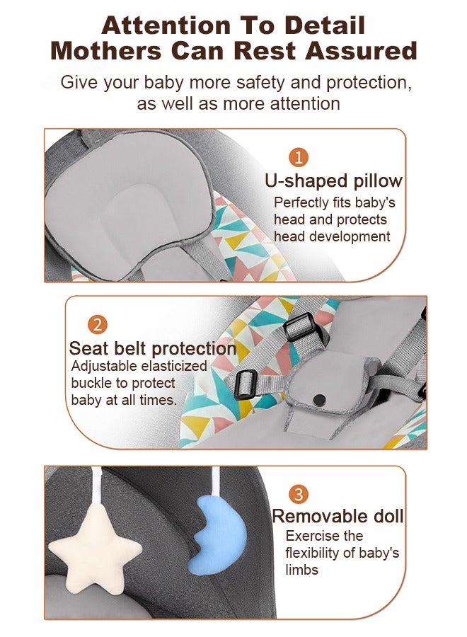 Bolivia's Electric Baby Rocker with Bluetooth & Remote Control - 0-36 Months Baby Swing  , 5 Sway Speeds 3 Seat Positions, Safe Portable Bouncer Chair with  Bluetooth Touch Screen for Newborn to Toddler, 10 Preset Lullabies 5-Point Carabiner (Grey) - Image 4