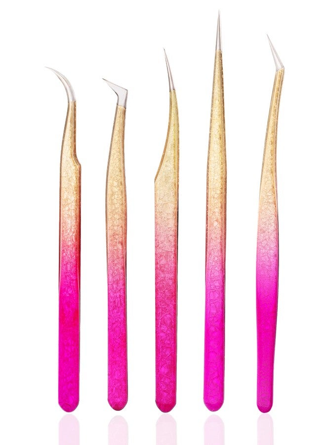 Miuffue 5 PCS Professional Lash Tweezers Set, Stainless Steel Lash Extension Tweezers, Eyelash Extension Tweezers for for Volume, Isolation and Classic Lashes - Image 1