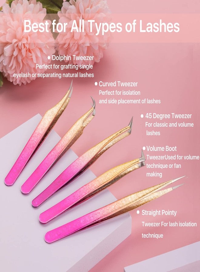 Miuffue 5 PCS Professional Lash Tweezers Set, Stainless Steel Lash Extension Tweezers, Eyelash Extension Tweezers for for Volume, Isolation and Classic Lashes - Image 3