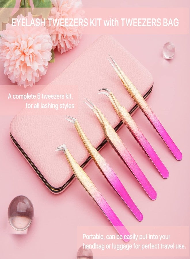 Miuffue 5 PCS Professional Lash Tweezers Set, Stainless Steel Lash Extension Tweezers, Eyelash Extension Tweezers for for Volume, Isolation and Classic Lashes - Image 2
