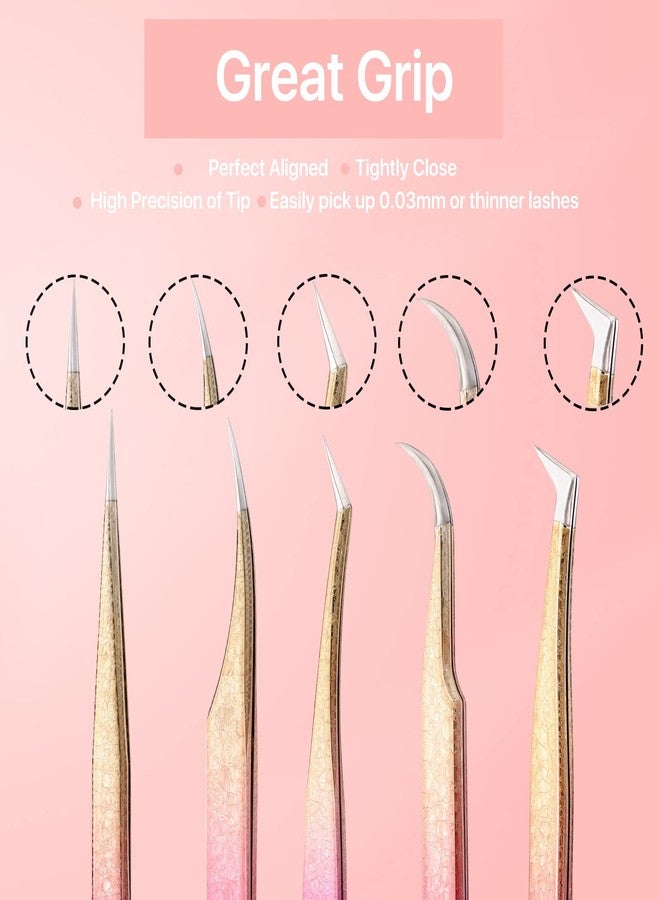 Miuffue 5 PCS Professional Lash Tweezers Set, Stainless Steel Lash Extension Tweezers, Eyelash Extension Tweezers for for Volume, Isolation and Classic Lashes - Image 4