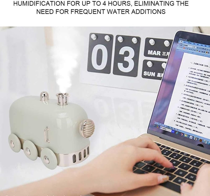 klarako 300ml Vintage Desktop Humidifier, Train Shape Literary Style Small Humidifier for Office and Home(Green) - Image 4