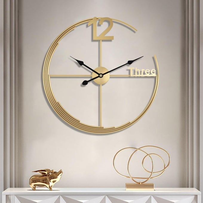 LARGE GOLD WALL CLOCKMODERN MINIMALIST WALL CLOCK ROUND SILENT NONTICKING BATTERY OPERATED DECORATIVE CLOCKS FOR LIVING ROOMENTRYWAYKITCHENBEDROOMOFFICEHOME METAL WALL DECOR 24 INCH