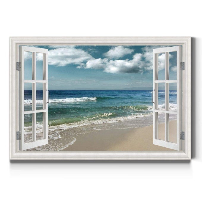 CANVAS NATURE WALL ART HOME PAINTINGS PRINTS ARTWORK CLOUDY OCEAN BEACH SKY GLAM ROMANTIC WINDOW VIEW MODERN DECORATIONS FOR DINING ROOM OFFICE KITCHEN 32X48 LT21