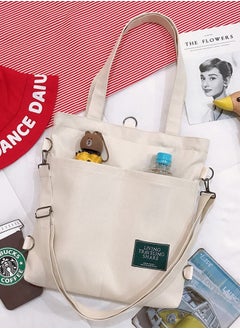 Joychic Casual Canvas Shoulder Bag Multifunction Large Capacity College Students Backpack Foldable Lightweight Tote Bag Beige  - Image 1