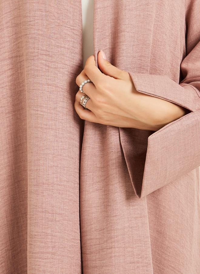 Amirah Women Pink Front Open Slit Sleeve Abaya - Image 3