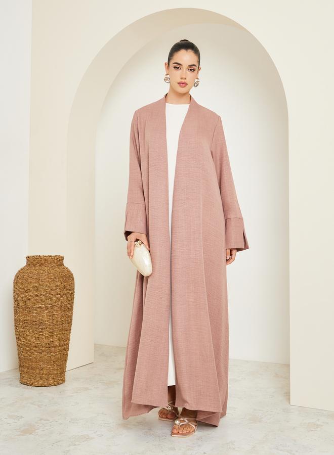 Amirah Women Pink Front Open Slit Sleeve Abaya - Image 1
