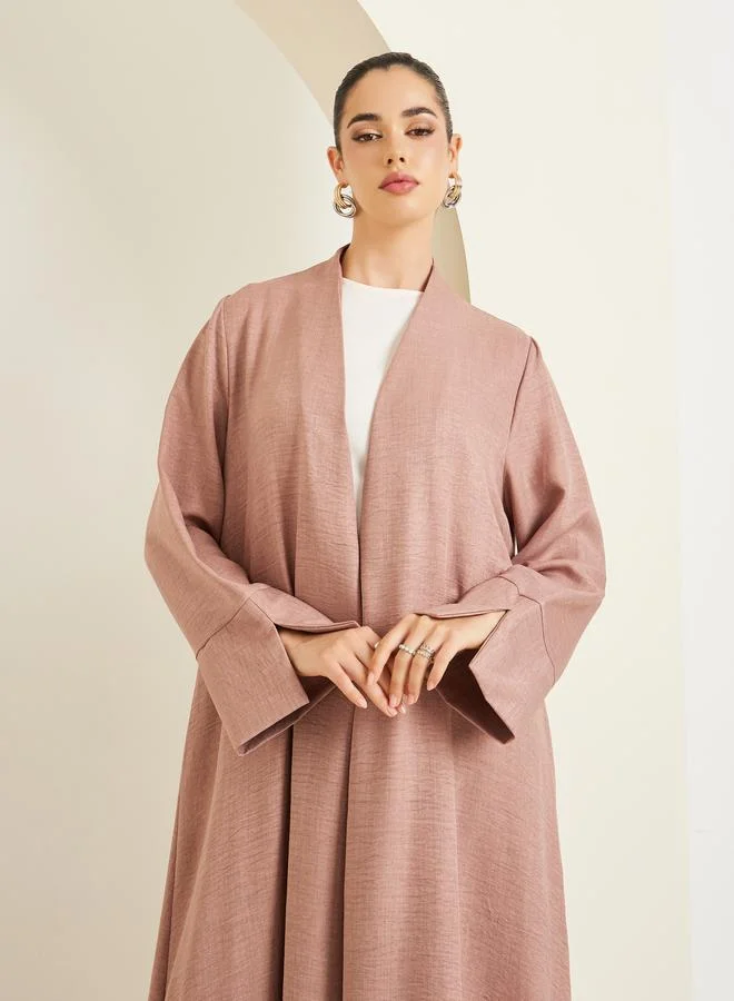 Amirah Women Pink Front Open Slit Sleeve Abaya