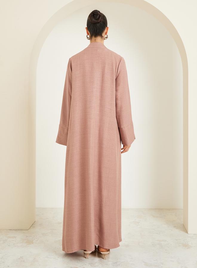 Amirah Women Pink Front Open Slit Sleeve Abaya - Image 4