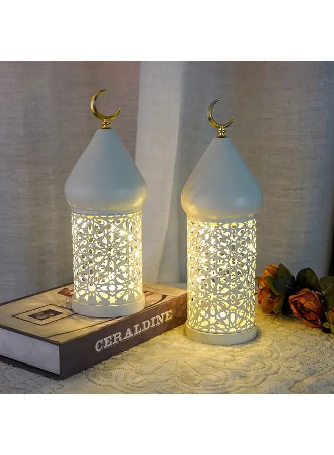 فانوس معدني زخرفي بإضاءة LED بتصاميم مقطوعة متقنة، يعمل بالبطارية، زينة منزلية للطاولات مناسبة لرمضان والأعراس وديوالى بإضاءة بيضاء دافئة - Image 2
