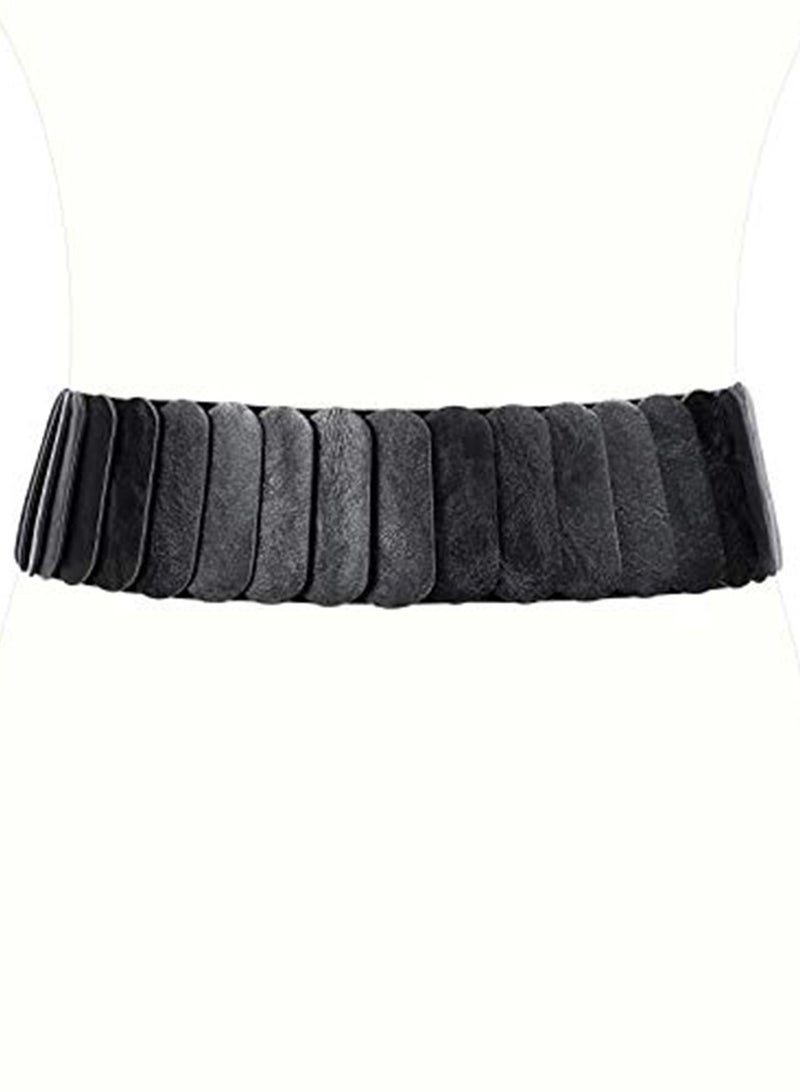 Barakah Wide Elastic Waist Belt Vintage, Girls Thick Stretch Belt with Interlock Buckle , Women Stretch Waist Belt,  Fashion Retro Leather Waistband for Ladies Dress Decoration Black - Image 5