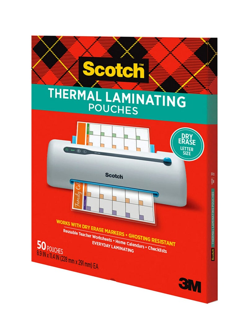 Scotch dry erase Thermal Laminating Pouches, 50-Pack, Works with Dry Erase Markers, Reuseable Worksheets, Calendars, Checklists, 8.9 x 11.4 Inches, Letter Size, Clear Professional Finish (TP3854-50DE) - Image 2