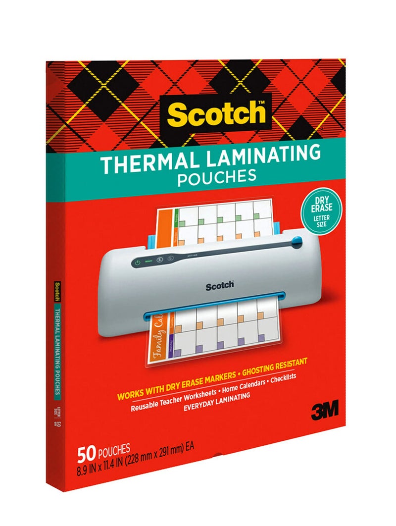 Scotch dry erase Thermal Laminating Pouches, 50-Pack, Works with Dry Erase Markers, Reuseable Worksheets, Calendars, Checklists, 8.9 x 11.4 Inches, Letter Size, Clear Professional Finish (TP3854-50DE) - Image 3
