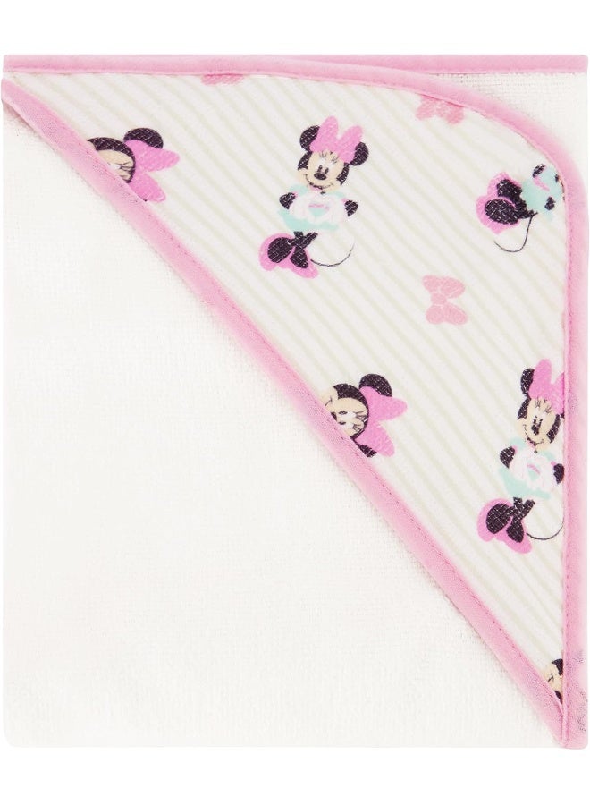 Disney Cudlie Baby Girl Minnie Mouse 2 Pack Rolled/Carded Hooded Towels in Tiny Stripe Print - Image 3