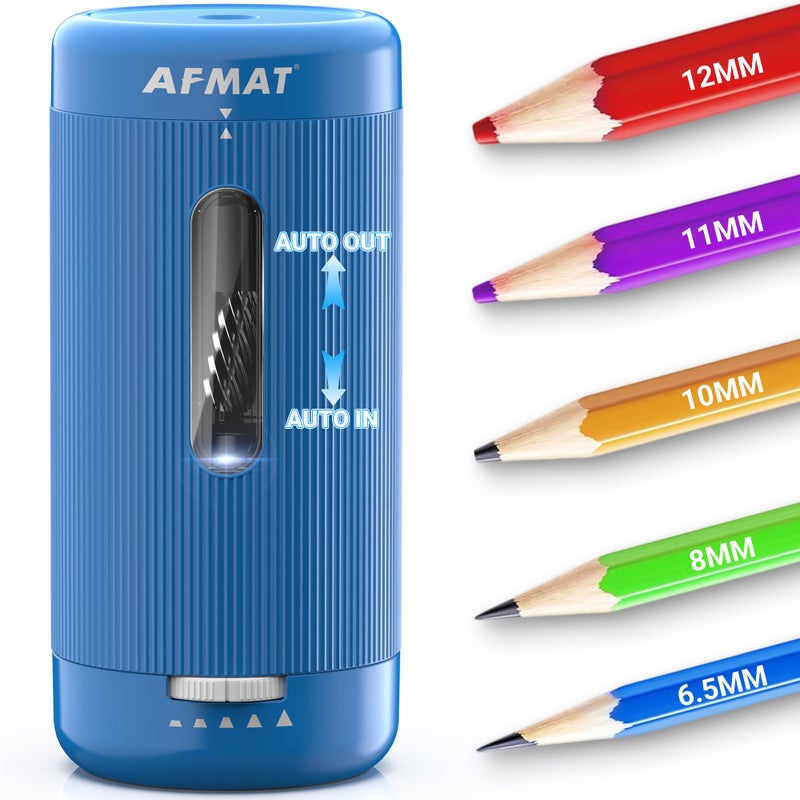 AFMAT Electric Pencil Sharpener, Auto in & Out, 5 Nibs, Fully Automatic Pencil Sharpener for Classroom, Rechargeable Hands-Free Sharpeners for No.2/Jumbo/Colored Pencils (Ï†6.5-12mm) PSC3(Sky Blue) - Image 1