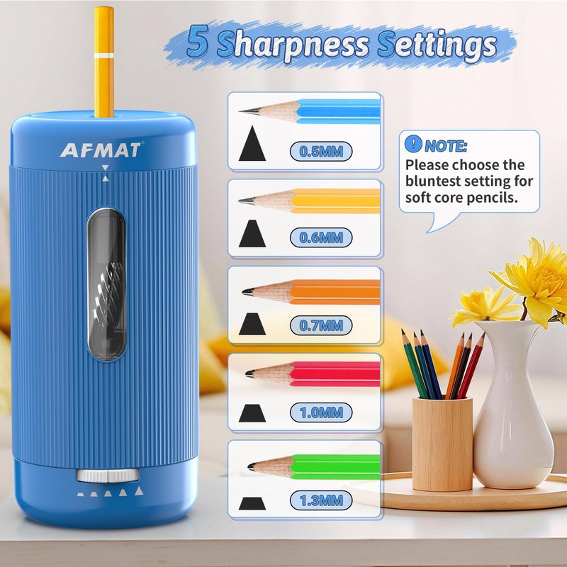 AFMAT Electric Pencil Sharpener, Auto in & Out, 5 Nibs, Fully Automatic Pencil Sharpener for Classroom, Rechargeable Hands-Free Sharpeners for No.2/Jumbo/Colored Pencils (Ï†6.5-12mm) PSC3(Sky Blue) - Image 4