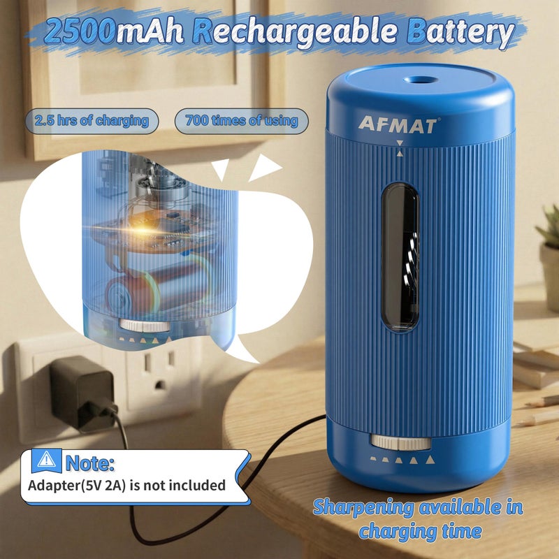 AFMAT Electric Pencil Sharpener, Auto in & Out, 5 Nibs, Fully Automatic Pencil Sharpener for Classroom, Rechargeable Hands-Free Sharpeners for No.2/Jumbo/Colored Pencils (Ï†6.5-12mm) PSC3(Sky Blue) - Image 5