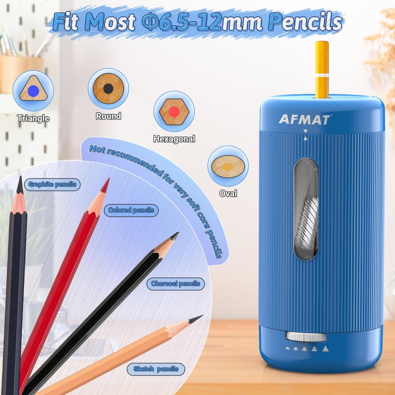 AFMAT Electric Pencil Sharpener, Auto in & Out, 5 Nibs, Fully Automatic Pencil Sharpener for Classroom, Rechargeable Hands-Free Sharpeners for No.2/Jumbo/Colored Pencils (Ï†6.5-12mm) PSC3(Sky Blue) - Image 3