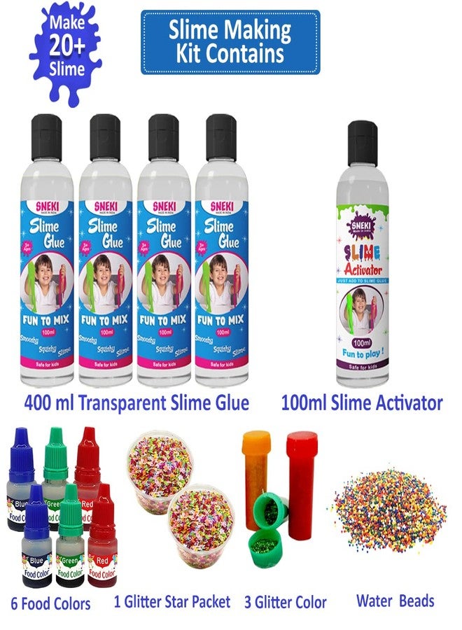 SNEKI(Make 20+ Slimes) Clear Scented DIY Magic Toy Slimy Slime Activator Glue Gel Jelly Putty Making kit Set Toy for Boys Girls Kids Slime Activator Making Kit 4 Slime Glue 1 Activator - Image 3