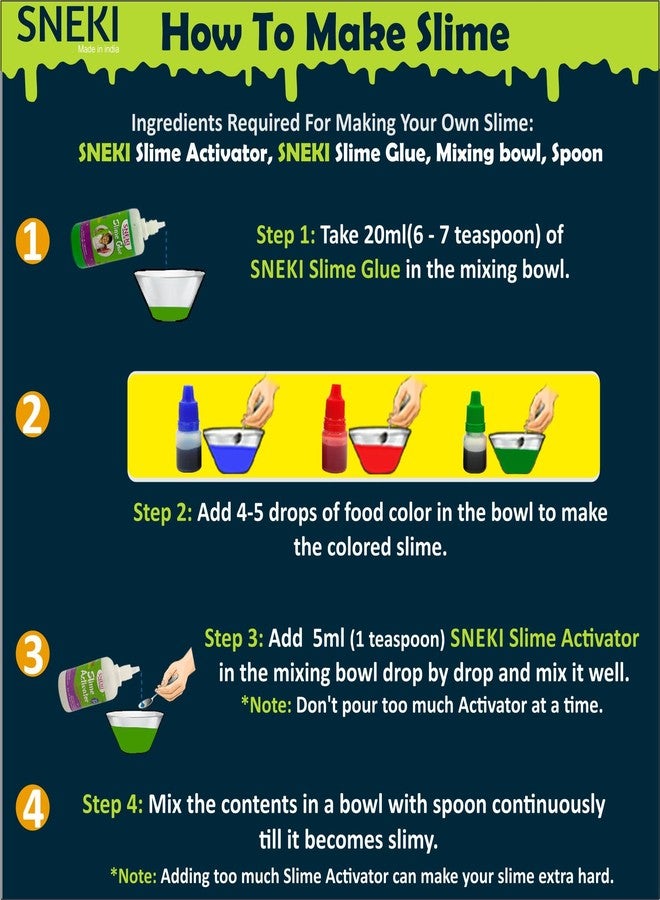 SNEKI(Make 20+ Slimes) Clear Scented DIY Magic Toy Slimy Slime Activator Glue Gel Jelly Putty Making kit Set Toy for Boys Girls Kids Slime Activator Making Kit 4 Slime Glue 1 Activator - Image 5