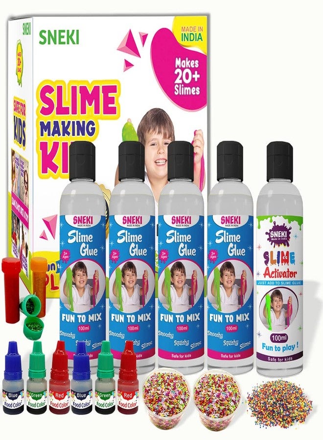 SNEKI(Make 20+ Slimes) Clear Scented DIY Magic Toy Slimy Slime Activator Glue Gel Jelly Putty Making kit Set Toy for Boys Girls Kids Slime Activator Making Kit 4 Slime Glue 1 Activator - Image 1