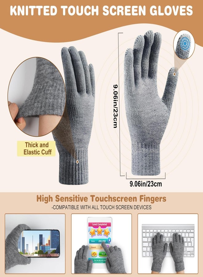 Starry Womens Winter Beanie Hat Scarf Gloves Set Warm Fleece Lined Winter Hat With Pom Pom Long Scarf Touch Screen Gloves 3 in 1 Gift Set (Gray) - Image 3