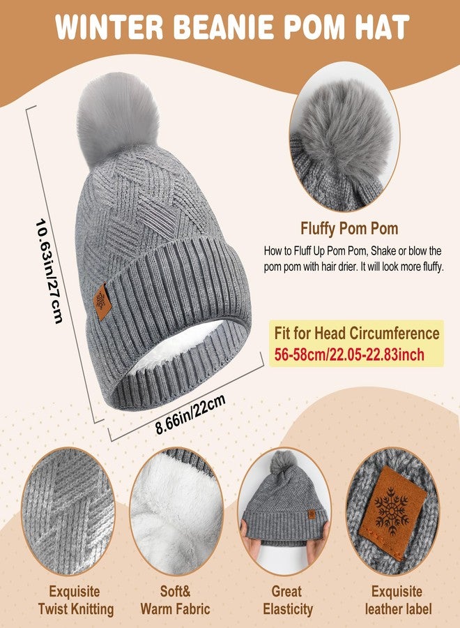 Starry Womens Winter Beanie Hat Scarf Gloves Set Warm Fleece Lined Winter Hat With Pom Pom Long Scarf Touch Screen Gloves 3 in 1 Gift Set (Gray) - Image 2