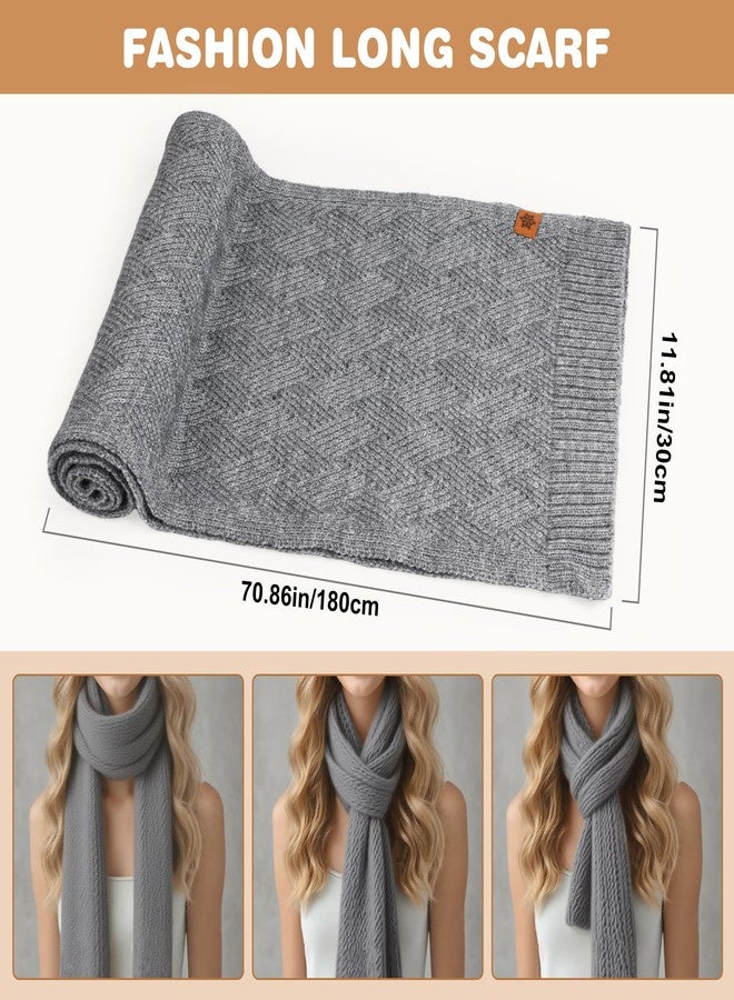 Starry Womens Winter Beanie Hat Scarf Gloves Set Warm Fleece Lined Winter Hat With Pom Pom Long Scarf Touch Screen Gloves 3 in 1 Gift Set (Gray) - Image 4