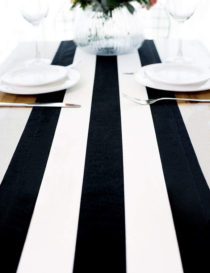 TABLE RUNNER 72 INCHES LONG BLACK AND WHITE STRIPED TABLE RUNNER CLASSIC MODERN WEDDING BEETLEJUICE TABLE RUNNER PIRATE PARTY BIRTHDAY PARTY BABY SHOWER