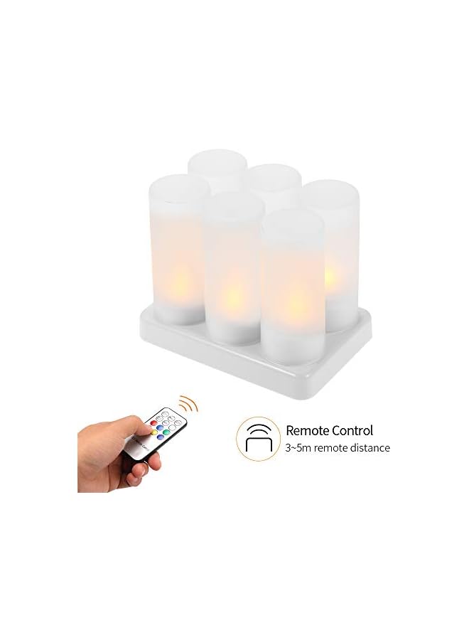 The Bros مجموعة من 6 شموع LED ملونة قابلة لإعادة الشحن مع تحكم عن بعد وأكواب مصقولة وقاعدة شحن للحفلات والمناسبات والأعراس - Image 4