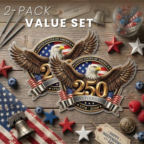 KATINAT 2pcs 250th Anniversary USA Car Decal Sticker, USA Patriotic 4th of July 1776–2026 Vinyl for Car, Truck, Window, Laptop, 250 Years American Independence Bumper Stickers - Image 2