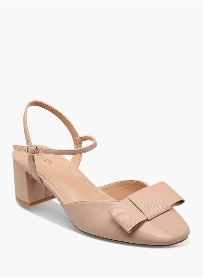 سيليست Women's Bow Accent Sandals with Buckle Closure and Block Heels