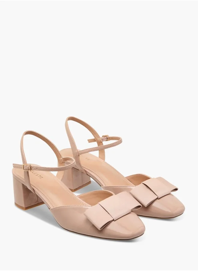 سيليست Women's Bow Accent Sandals with Buckle Closure and Block Heels