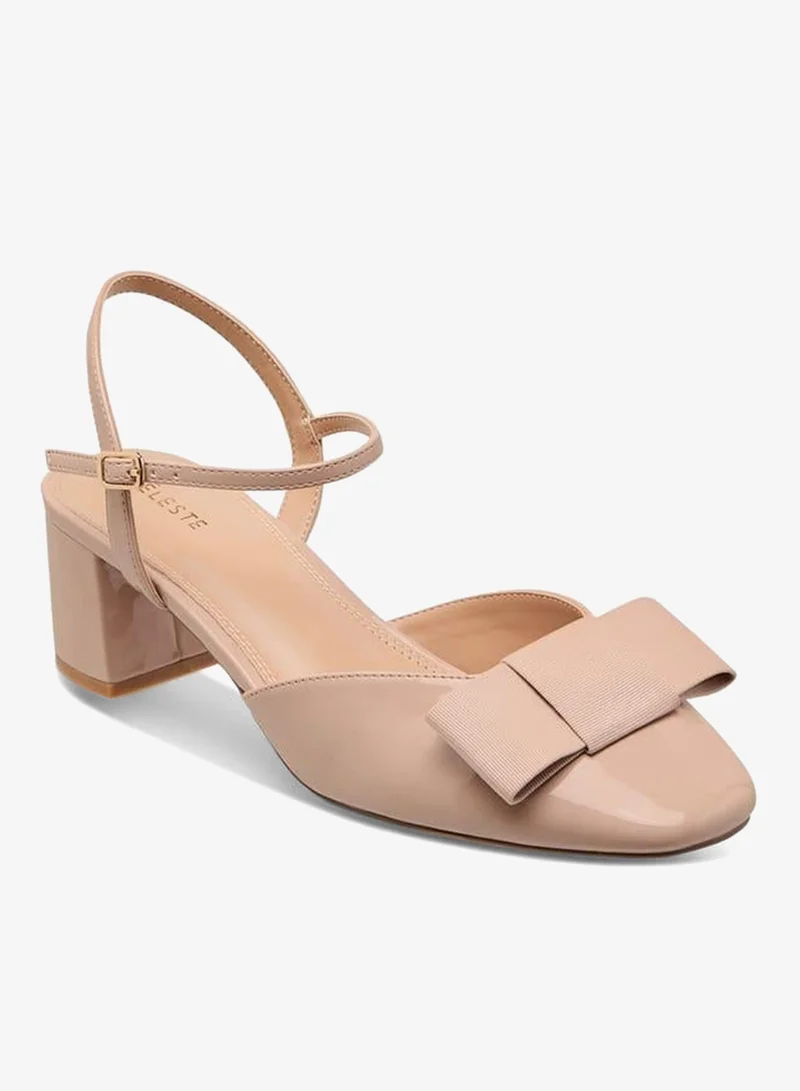 Celeste Women's Bow Accent Sandals with Buckle Closure and Block Heels