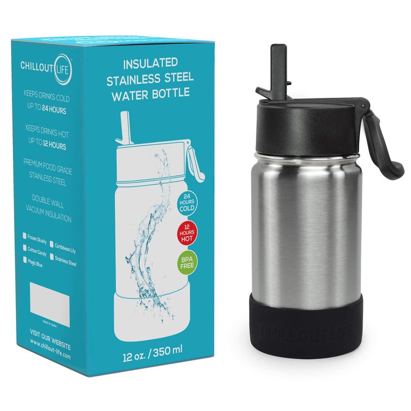 CHILLOUT LIFE 12 oz Kids Insulated Water Bottle for School with Straw Lid Leakproof and Cute Waterproof Stickers, Personalized Stainless Steel Thermos Flask Metal Water Bottle, Dishwasher Safe Color - Image 2